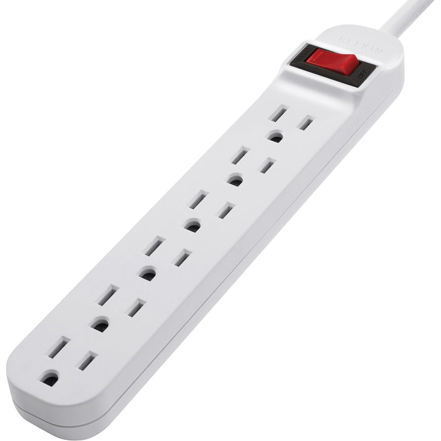Belkin 6-Outlet Power Strip - 3ft Cord - Straight Plug - On-Off Switch - White