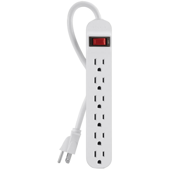 Belkin 6-Outlet Power Strip - 3ft Cord - Straight Plug - On-Off Switch - White