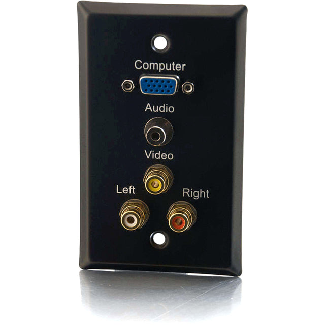 C2G Single Gang HD15 VGA + 3.5mm + Composite Video + Stereo Audio Wall Plate - Black