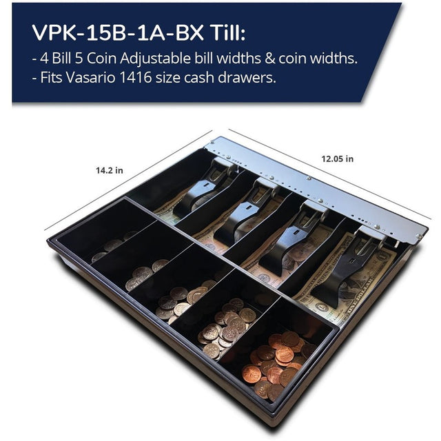 apg&reg; Vasario Series Cash Drawer Replacement Tray | Plastic Molded Till for Cash Register| 4 Bill/ 5 Coin Compartments | 12.7" x 11.7" x 2.2" | VPK-15B-1A-BX