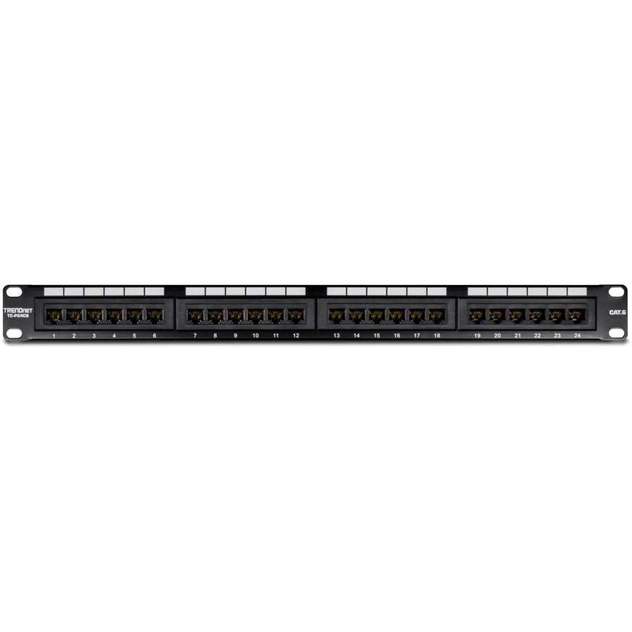 TRENDnet 24-Port Cat6 Unshielded Patch Panel, Wallmount or Rackmount, Compatible with Cat3,4,5,5e,6 Cabling, For Ethernet, Fast Ethernet, Gigabit Applications, Black, TC-P24C6