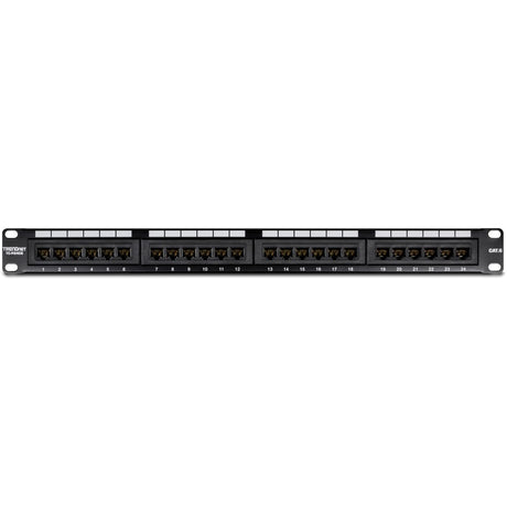 TRENDnet 24-Port Cat6 Unshielded Patch Panel, Wallmount or Rackmount, Compatible with Cat3,4,5,5e,6 Cabling, For Ethernet, Fast Ethernet, Gigabit Applications, Black, TC-P24C6