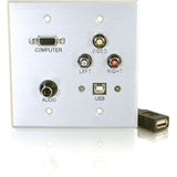 C2G Double Gang HD15 + 3.5mm + RCA A/V + USB Wall Plate - Brushed Aluminum