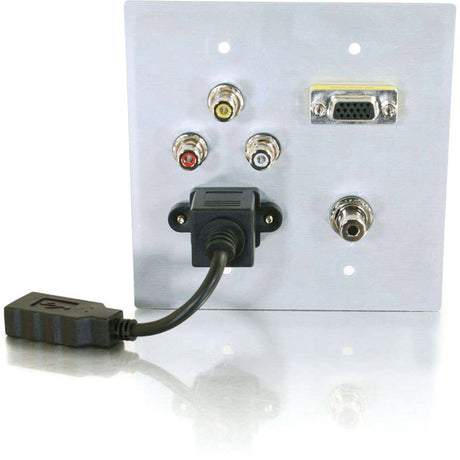 C2G Double Gang HD15 + 3.5mm + RCA A/V + USB Wall Plate - Brushed Aluminum