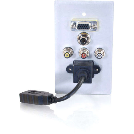 C2G Single Gang HD15 + 3.5mm + RCA A/V + USB Wall Plate - Brushed Aluminum