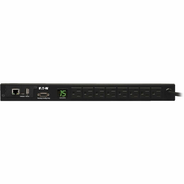 Eaton 1.4kW Single-Phase Monitored PDU with LX Platform Interface, 120V Outlets (8 5-15R), 5-15P, 12 ft. (3.66 m) Cord, 1U Rack-Mount, TAA