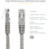 StarTech.com 10ft CAT6 Ethernet Cable - Gray Molded Gigabit - 100W PoE UTP 650MHz - Category 6 Patch Cord UL Certified Wiring/TIA