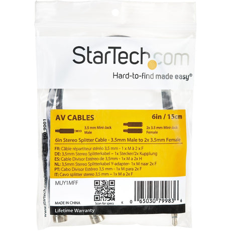 StarTech.com Stereo Splitter Cable - Phono Stereo 3.5mm (M) - Phono 2x Stereo (F) - 6in