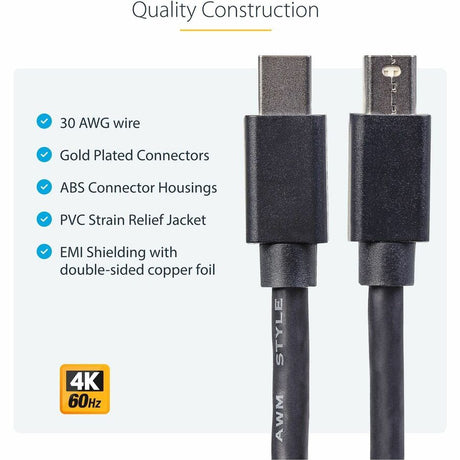 StarTech.com 6ft (2m) Mini DisplayPort Cable, 4K x 2K Ultra HD Video, Mini DisplayPort 1.2 Cable, Mini DP Cable for Monitor, mDP Cord, M/M