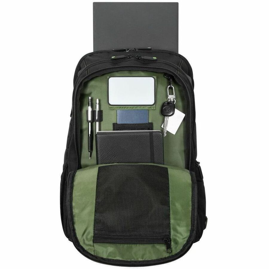 Targus Spruce EcoSmart TBB019US Carrying Case (Backpack) for 17" Notebook - Black, Green - TAA Compliant