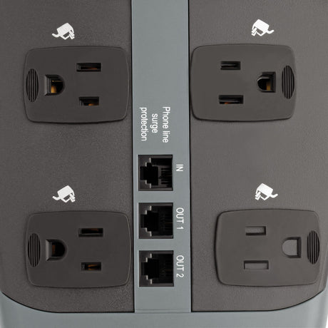 Eaton Tripp Lite Series Protect It! 10-Outlet Surge Protector, 8 ft. (2.43 m) Cord with Right-Angle Plug, 2395 Joules, Tel/DSL Protection, Black Housing