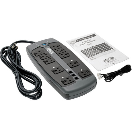 Eaton Tripp Lite Series Protect It! 10-Outlet Surge Protector, 8 ft. (2.43 m) Cord with Right-Angle Plug, 2395 Joules, Tel/DSL Protection, Black Housing