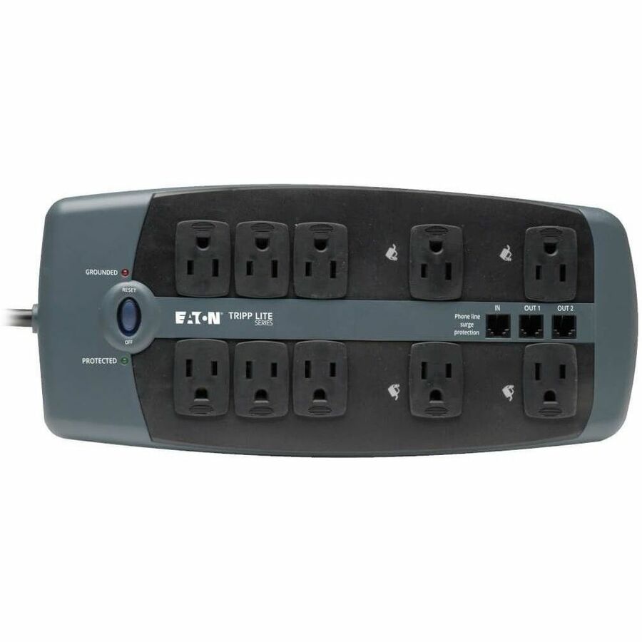 Eaton Tripp Lite Series Protect It! 10-Outlet Surge Protector, 8 ft. (2.43 m) Cord with Right-Angle Plug, 2395 Joules, Tel/DSL Protection, Black Housing