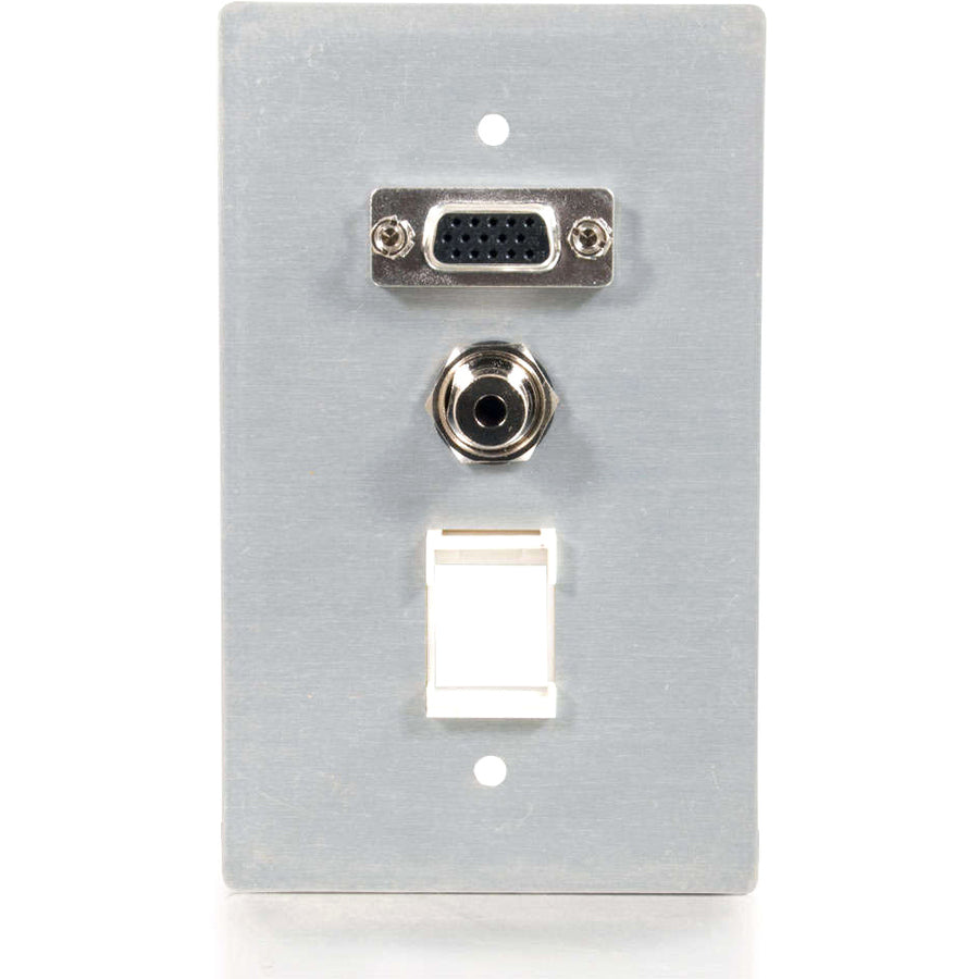 C2G VGA + 3.5mm Audio Pass Through Single Gang Wall Plate w/1 Keystone-Brushed Aluminum
