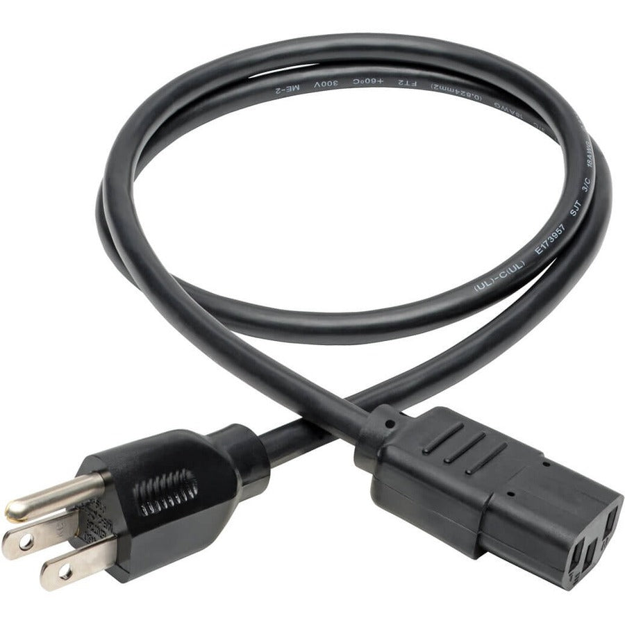Eaton Tripp Lite Series Desktop Computer AC Power Cable, NEMA 5-15P to C13 - 10A, 125V, 18 AWG, 3 ft. (0.91 m), Black
