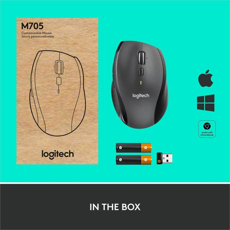 Logitech M705 Marathon Wireless Mouse, 2.4 GHz USB Unifying Receiver, 1000 DPI, 5-Programmable Buttons, Black