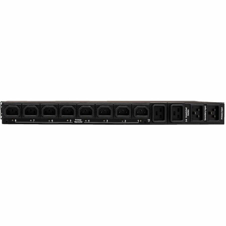 Eaton Tripp Lite Series 3.8kW Single-Phase Switched Automatic Transfer Switch PDU, Two 200-240V C20 Inlets, 8 C13 & 2 C19 Outputs, 1U, TAA