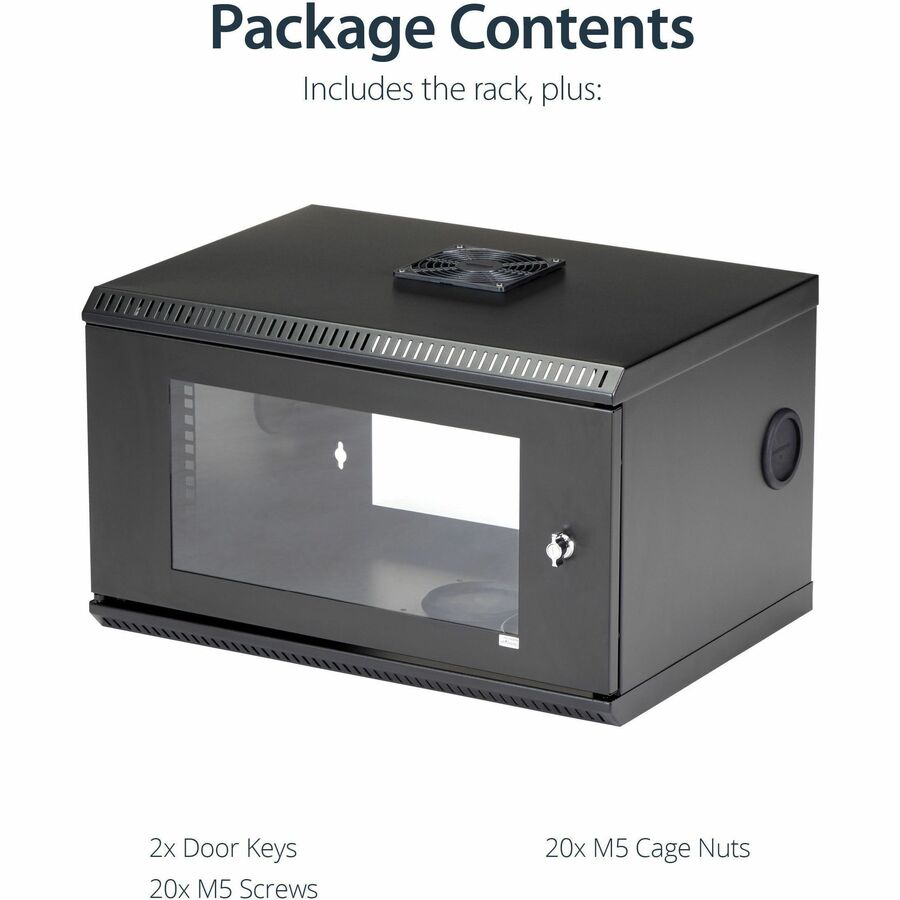 StarTech.com 2-Post 6U Wall Mount Network Cabinet w/ Acrylic Door, 19" Small Wall-Mounted Server Rack for Data / Computer Equipment