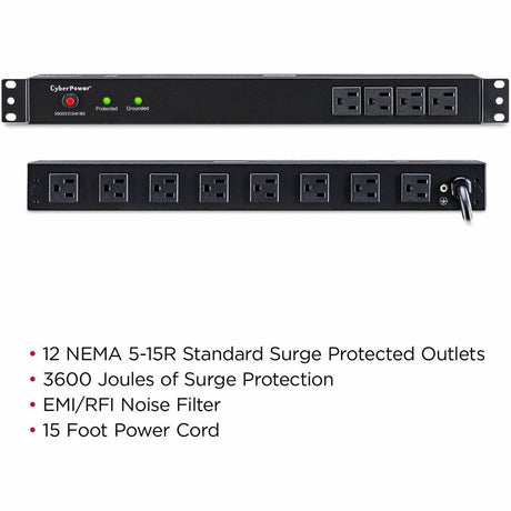 CyberPower RKBS15S4F8R Rackbar 12 - Outlet Surge Protector with 3600 J Surge Suppression