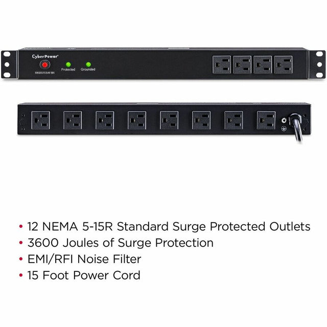 CyberPower RKBS15S4F8R Rackbar 12 - Outlet Surge Protector with 3600 J Surge Suppression