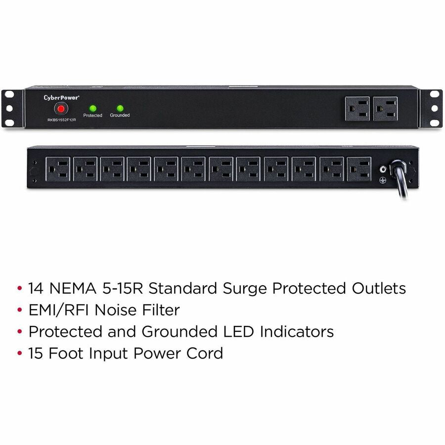 CyberPower RKBS15S2F12R Rackbar 14 - Outlet Surge Protector with 3600 J Surge Suppression