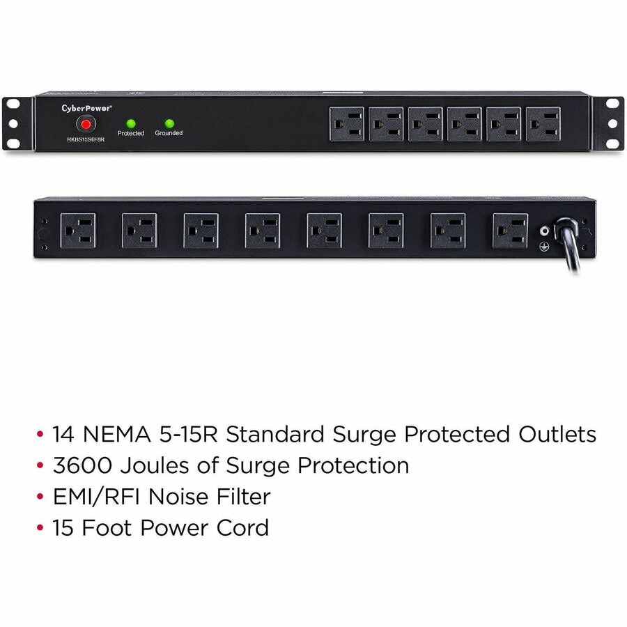 CyberPower RKBS15S6F8R Rackbar 14 - Outlet Surge Protector with 3600 J Surge Suppression