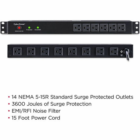 CyberPower RKBS15S6F8R Rackbar 14 - Outlet Surge Protector with 3600 J Surge Suppression