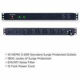 CyberPower RKBS20S2F8R Rackbar 10 - Outlet Surge Protector with 1800 J Surge Suppression