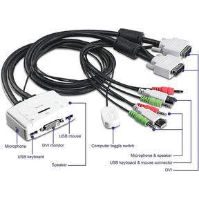 TRENDnet 2-Port DVI USB KVM Switch and Cable Kit with Audio, Manage Two PC's, USB 2.0, Hot-Plug, Auto-Scan, Hot-Keys, Windows/Linux/Mac Compliant, TK-214i