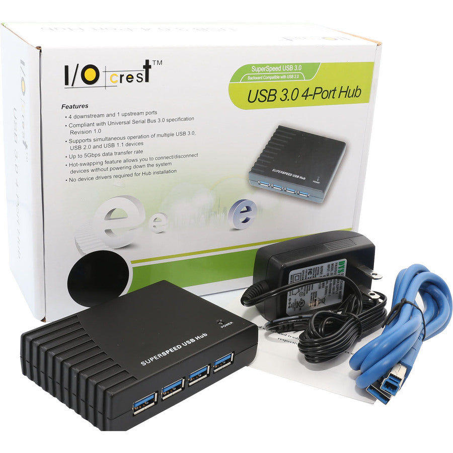 SYBA Multimedia 4 Port USB 3.0 Hub with Power Adapter