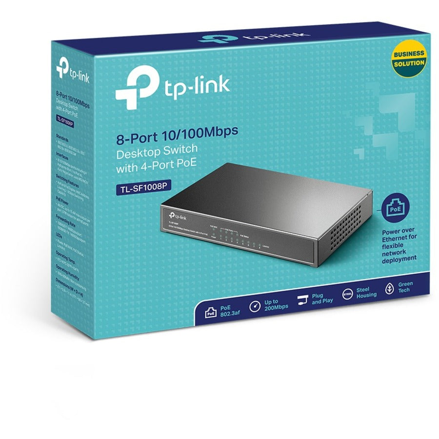 TP-LINK TL-SF1008P - 8-Port Fast Ethernet 10/100Mbps PoE Switch