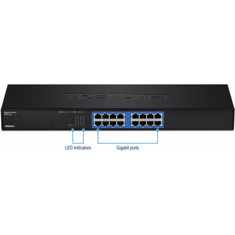 TRENDnet 16-Port Unmanaged Gigabit GREENnet Switch, 16 x RJ-45 Ports, 32Gbps Switching Capacity, Fanless, Rack Mountable, Network Ethernet Switch, Lifetime Protection, Black, TEG-S16G