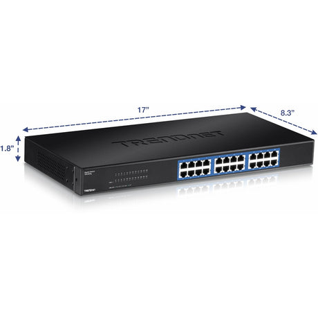 TRENDnet 24-Port Unmanaged Gigabit 10/100/1000 Mbps GREENnet Switch, 24 x Gigabit RJ-45 Ports, 48 Gbps Switch Fabric, Fanless, Metal Housing, Rack Mountable, Lifetime Protection, Black, TEG-S24G
