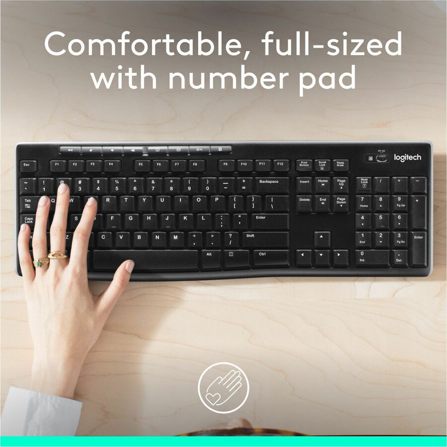 Logitech K270 Wireless Keyboard for Windows, 2.4 GHz Wireless, Full-Size, Number Pad, Black