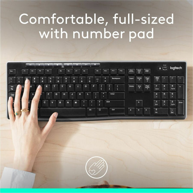 Logitech K270 Wireless Keyboard for Windows, 2.4 GHz Wireless, Full-Size, Number Pad, Black
