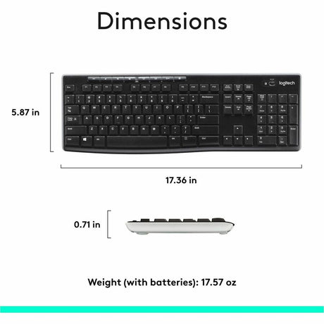 Logitech K270 Wireless Keyboard for Windows, 2.4 GHz Wireless, Full-Size, Number Pad, Black
