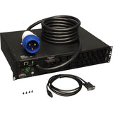 Eaton Tripp Lite Series 7.4kW Single-Phase Monitored PDU with LX Platform Interface, 230V Outlets (12-C13, 4-C19), IEC-309 32A Blue, 12 ft. (3.66 m) Cord, 2U Rack-Mount, TAA