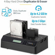 StarTech.com 4-Bay Hard Drive Duplicator and Eraser, External HDD/SSD Cloner / Copier / Wiper Tool, USB 3.0/eSATA to SATA Docking Station