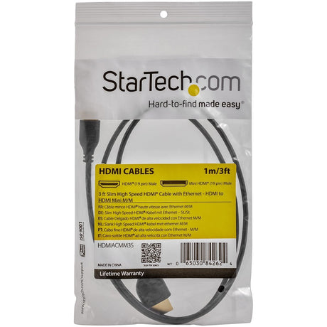 StarTech.com 3ft Mini HDMI to HDMI Cable with Ethernet, 4K 30Hz High Speed Slim Mini HDMI 1.4 (Type-C) Device to HDMI Adapter Cable/Cord