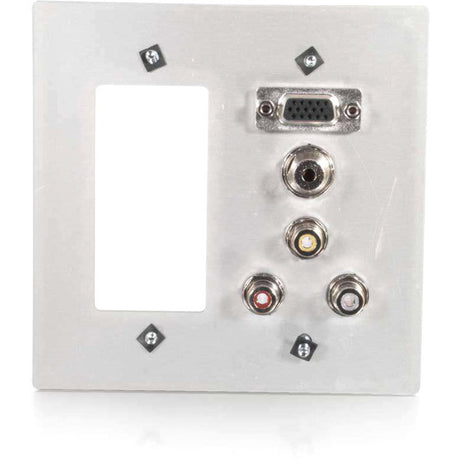 C2G VGA, 3.5mm Audio, Composite Video and RCA Stereo Audio Pass Through Double Gang Wall Plate with One Decorative Style Cutout - Brushed Aluminum