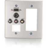 C2G VGA, 3.5mm Audio, Composite Video and RCA Stereo Audio Pass Through Double Gang Wall Plate with One Decorative Style Cutout and One Keystone - Brushed Aluminum