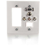 C2G VGA, 3.5mm Audio, Composite Video and RCA Stereo Audio Pass Through Double Gang Wall Plate with One Decorative Style Cutout and One Keystone - Brushed Aluminum