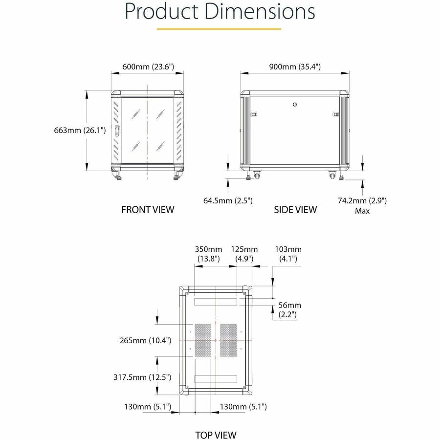 StarTech.com 12U 36in Knock-Down Server Rack Cabinet with Casters