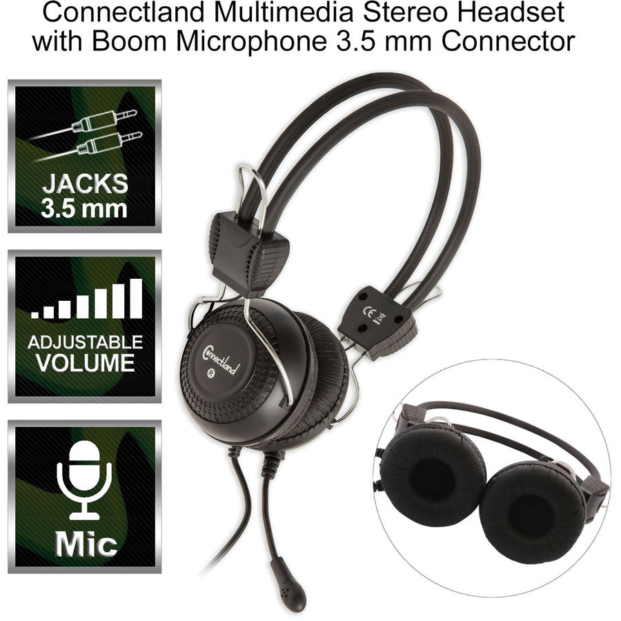 Connectland Stereo PC Headset With Flexible Boom Microphone