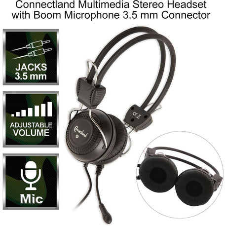 Connectland Stereo PC Headset With Flexible Boom Microphone