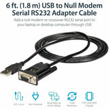 StarTech.com 6ft (1.8m) 1-Port USB to Serial RS232 Adapter, FTDI DB9 Serial DCE Adapter Cable, Null Modem, USB 2.0 - TAA