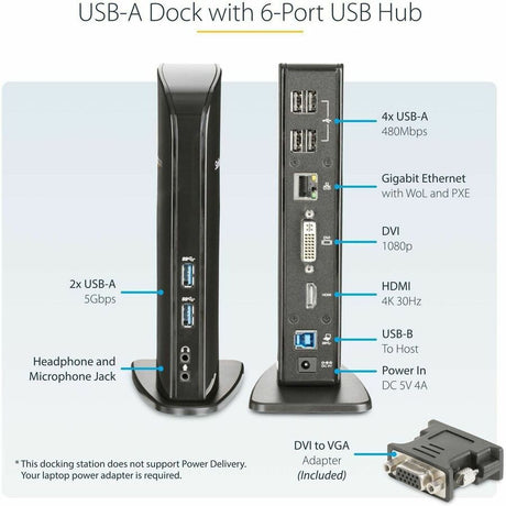 StarTech.com USB 3.0 Docking Station - Compatible with Windows / macOS - Supports Dual Displays - HDMI and DVI - DVI to VGA Adapter Included - USB3SDOCKHD