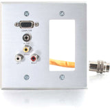 C2G RapidRun Double Gang Integrated VGA (HD15) + 3.5mm + Composite Video + Stereo Audio + Decorative Style Cut-Out Wall Plate - Brushed Aluminum