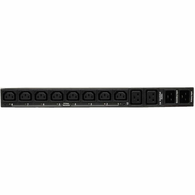 Eaton Tripp Lite Series 3.8kW Single-Phase Local Metered Automatic Transfer Switch PDU, Two 200-240V C20 Inlets, 8 C13 & 2 C19 Outputs, 1U, TAA
