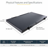 StarTech.com 1U 4-Post 19.5 to 38in Adjustable Mounting Depth Rack Mount Shelf - Heavy Duty Fixed Rack Shelf - 330 lb / 150kg - 27.5in Deep